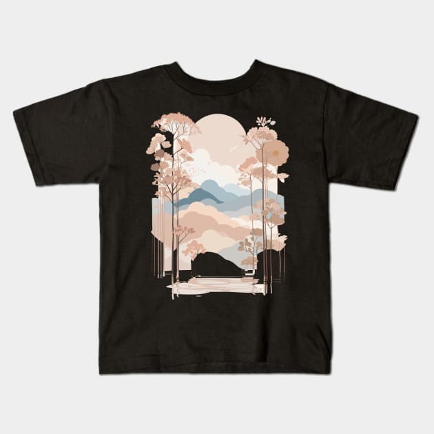 Moon Boho style Art lovely mountainou Tree Kids T-Shirt by Suldaan Style